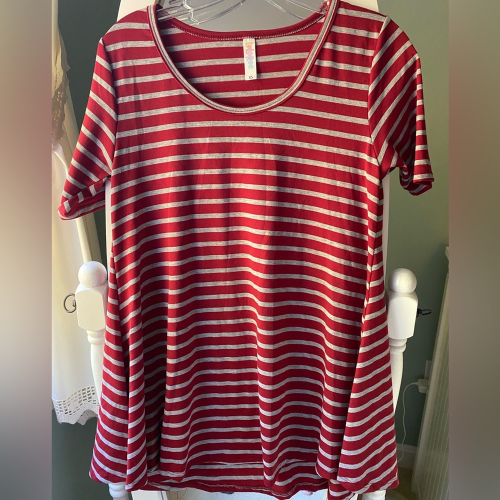LulaRoe Perfect T size XS Red and grey stripe. New without tags